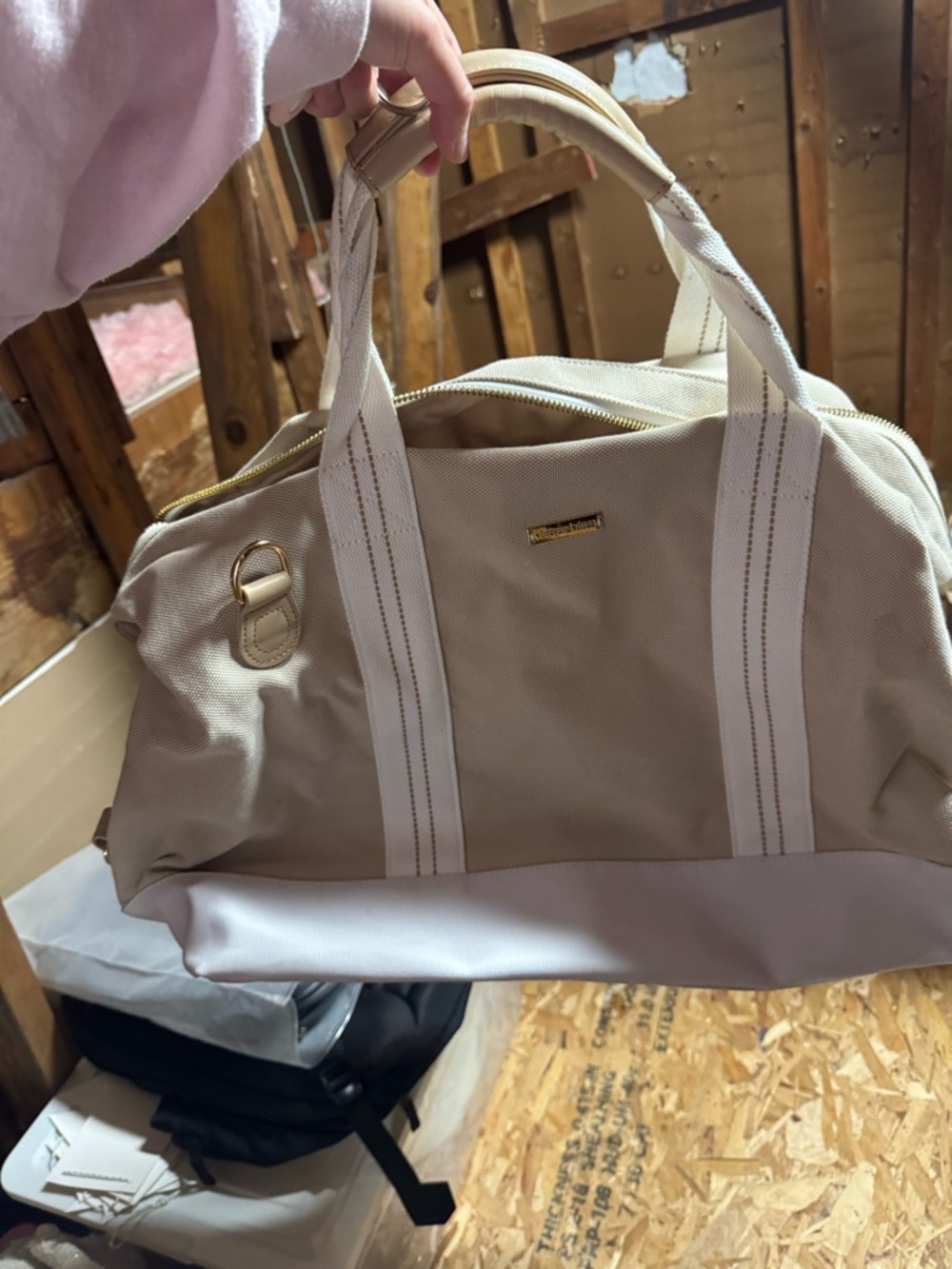 Vineyard Vines Beige and Cream Canvas Travel Bag